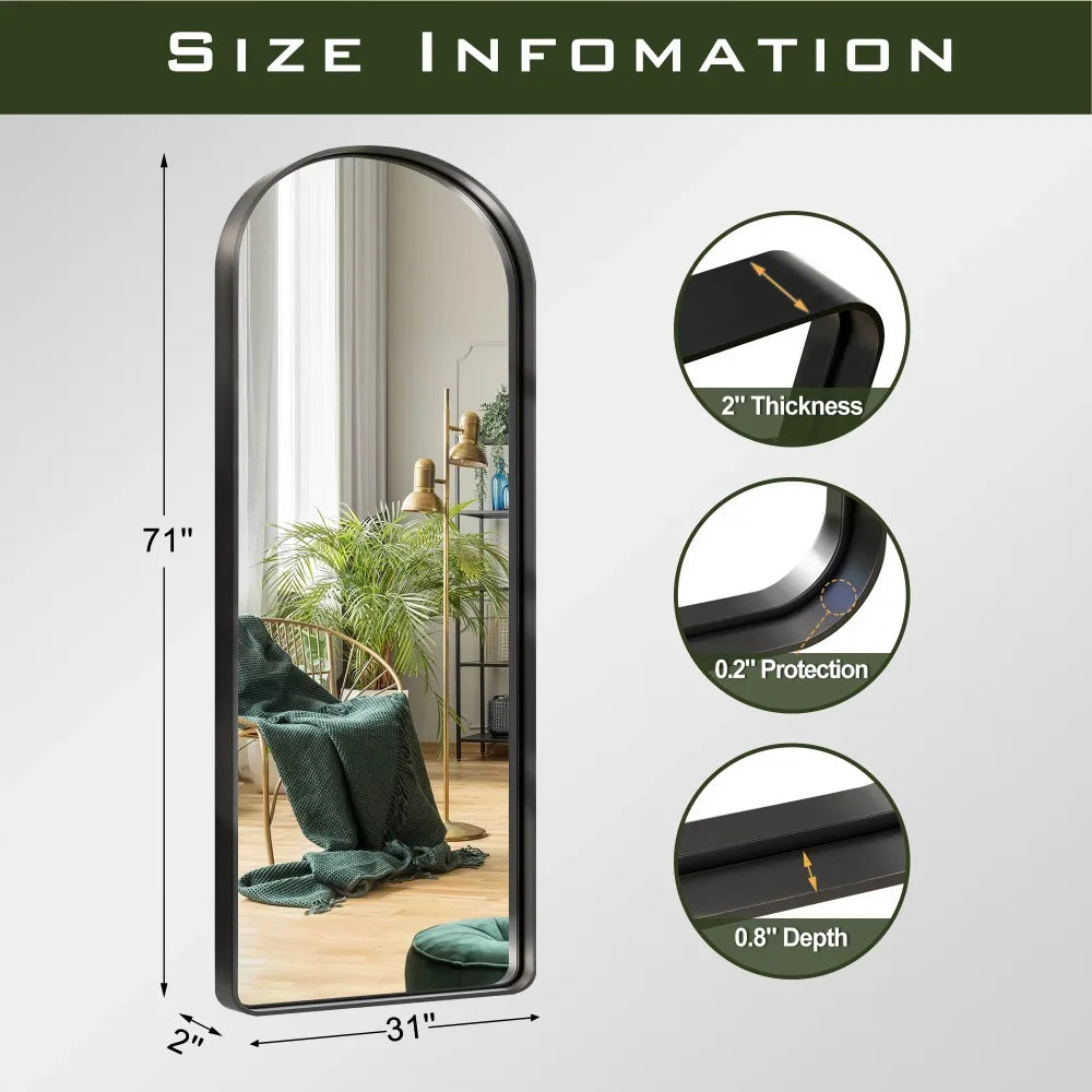 71"x32" Modern Arch Aluminum Frame Wall Mount Full Floor Mirror Without Bracket Blackfreight Free Bathroom Mirrors Full-body