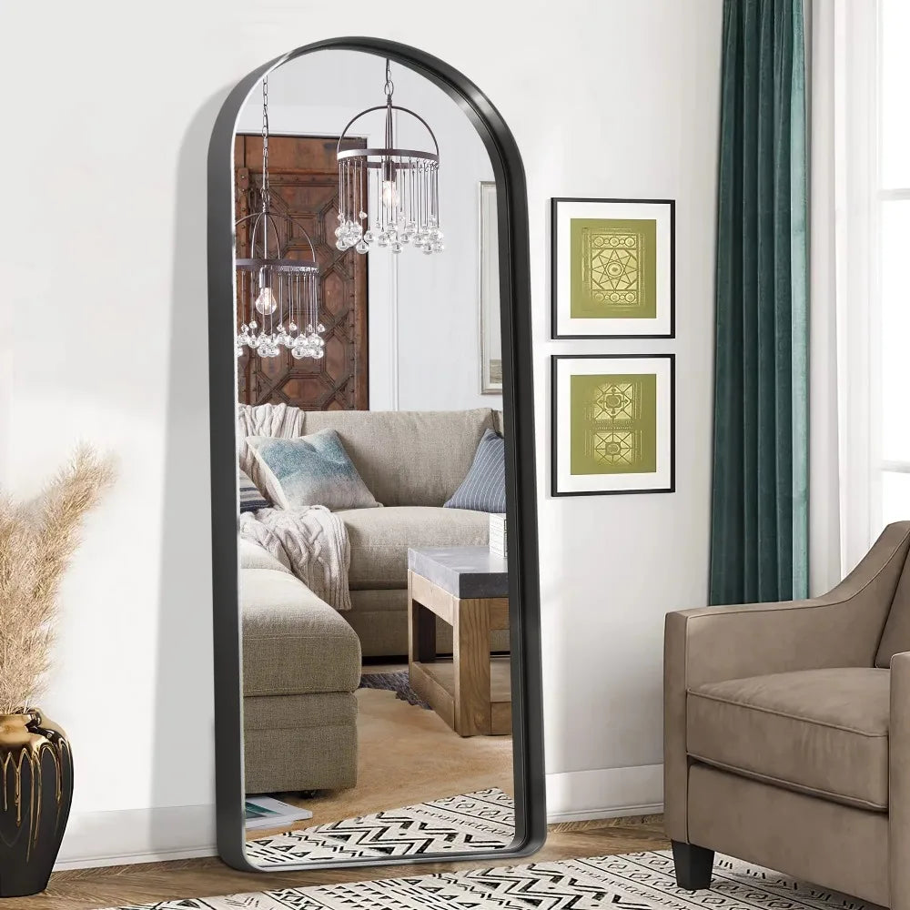 71"x32" Modern Arch Aluminum Frame Wall Mount Full Floor Mirror Without Bracket Blackfreight Free Bathroom Mirrors Full-body